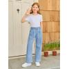Haloumoning Girls Wide Leg Baggy Jeans Kids Fashion Pleated Elastic High Waist Denim Pants with Pockets 5-14 Years(Blue)