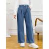 Haloumoning Girls Wide Leg Baggy Jeans Kids Fashion Pleated Elastic High Waist Denim Pants with Pockets 5-14 Years(Dark Blue)