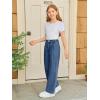 Haloumoning Girls Wide Leg Baggy Jeans Kids Fashion Pleated Elastic High Waist Denim Pants with Pockets 5-14 Years(Dark Blue)
