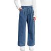 Haloumoning Girls Wide Leg Baggy Jeans Kids Fashion Pleated Elastic High Waist Denim Pants with Pockets 5-14 Years(Dark Blue)