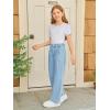 Haloumoning Girls Wide Leg Baggy Jeans Kids Fashion Pleated Elastic High Waist Denim Pants with Pockets 5-14 Years(Light Blue)