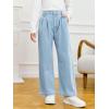 Haloumoning Girls Wide Leg Baggy Jeans Kids Fashion Pleated Elastic High Waist Denim Pants with Pockets 5-14 Years(Light Blue)