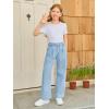 Haloumoning Girls Wide Leg Baggy Jeans Kids Fashion Pleated Elastic High Waist Denim Pants with Pockets 5-14 Years(Light Blue)