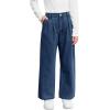 Haloumoning Girls Wide Leg Baggy Jeans Kids Fashion Pleated Elastic High Waist Denim Pants with Pockets 5-14 Years(Navy Blue)