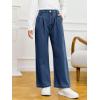 Haloumoning Girls Wide Leg Baggy Jeans Kids Fashion Pleated Elastic High Waist Denim Pants with Pockets 5-14 Years(Navy Blue)