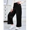 Haloumoning Girls Wide Leg Corduroy Pants Kids Elastic Waist Gold Button Trousers with Pockets 5-14 Years(Black)