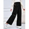 Haloumoning Girls Wide Leg Corduroy Pants Kids Elastic Waist Gold Button Trousers with Pockets 5-14 Years(Black)