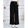 Haloumoning Girls Wide Leg Corduroy Pants Kids Elastic Waist Gold Button Trousers with Pockets 5-14 Years(Black)
