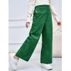Haloumoning Girls Wide Leg Corduroy Pants Kids Elastic Waist Gold Button Trousers with Pockets 5-14 Years(Dark Green)