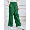 Haloumoning Girls Wide Leg Corduroy Pants Kids Elastic Waist Gold Button Trousers with Pockets 5-14 Years(Dark Green)