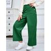 Haloumoning Girls Wide Leg Corduroy Pants Kids Elastic Waist Gold Button Trousers with Pockets 5-14 Years(Dark Green)