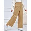 Haloumoning Girls Wide Leg Corduroy Pants Kids Elastic Waist Gold Button Trousers with Pockets 5-14 Years(Khaki)