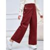Haloumoning Girls Wide Leg Corduroy Pants Kids Elastic Waist Gold Button Trousers with Pockets 5-14 Years(Wine Red)