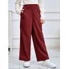 Haloumoning Girls Wide Leg Corduroy Pants Kids Elastic Waist Gold Button Trousers with Pockets 5-14 Years(Wine Red)