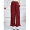 Haloumoning Girls Wide Leg Corduroy Pants Kids Elastic Waist Gold Button Trousers with Pockets 5-14 Years(Wine Red)