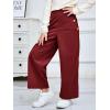 Haloumoning Girls Wide Leg Corduroy Pants Kids Elastic Waist Gold Button Trousers with Pockets 5-14 Years(Wine Red)