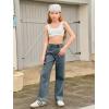 Haloumoning Girls Wide Leg Rhinestone Jeans Kids Baggy Elastic Waisted Denim Pants with Pockets 5-14 Years(Blue-gray)