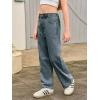Haloumoning Girls Wide Leg Rhinestone Jeans Kids Baggy Elastic Waisted Denim Pants with Pockets 5-14 Years(Blue-gray)