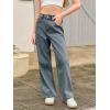 Haloumoning Girls Wide Leg Rhinestone Jeans Kids Baggy Elastic Waisted Denim Pants with Pockets 5-14 Years(Blue-gray)