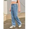 Haloumoning Girls Wide Leg Rhinestone Jeans Kids Baggy Elastic Waisted Denim Pants with Pockets 5-14 Years(Light Blue)