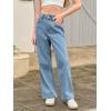 Haloumoning Girls Wide Leg Rhinestone Jeans Kids Baggy Elastic Waisted Denim Pants with Pockets 5-14 Years(Light Blue)