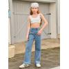 Haloumoning Girls Wide Leg Rhinestone Jeans Kids Baggy Elastic Waisted Denim Pants with Pockets 5-14 Years(Light Blue)