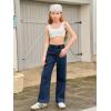 Haloumoning Girls Wide Leg Rhinestone Jeans Kids Baggy Elastic Waisted Denim Pants with Pockets 5-14 Years(Navy Blue)