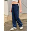 Haloumoning Girls Wide Leg Rhinestone Jeans Kids Baggy Elastic Waisted Denim Pants with Pockets 5-14 Years(Navy Blue)