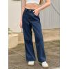 Haloumoning Girls Wide Leg Rhinestone Jeans Kids Baggy Elastic Waisted Denim Pants with Pockets 5-14 Years(Navy Blue)