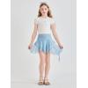 Haloumoning Girls Y2K Lace Mini Skirts Kids Low Rise Pleated Ruffle Short Skirts Layered Flowy Asymmetrical Skirt 5-14 Years(Sky Blue)