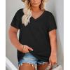 Womens Plus Size V Neck T Shirts Summer Short Sleeve Sexy Tops T-Shirts Tunic Casual Loose Fit Soft Basic Tees(01-black)