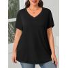 Womens Plus Size V Neck T Shirts Summer Short Sleeve Sexy Tops T-Shirts Tunic Casual Loose Fit Soft Basic Tees(01-black)