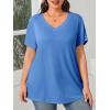 Womens Plus Size V Neck T Shirts Summer Short Sleeve Sexy Tops T-Shirts Tunic Casual Loose Fit Soft Basic Tees(01-blue)