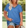 Womens Plus Size V Neck T Shirts Summer Short Sleeve Sexy Tops T-Shirts Tunic Casual Loose Fit Soft Basic Tees(01-blue)