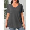 Womens Plus Size V Neck T Shirts Summer Short Sleeve Sexy Tops T-Shirts Tunic Casual Loose Fit Soft Basic Tees(01-dark Grey)