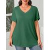 Womens Plus Size V Neck T Shirts Summer Short Sleeve Sexy Tops T-Shirts Tunic Casual Loose Fit Soft Basic Tees(01-green)