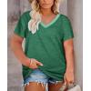 Womens Plus Size V Neck T Shirts Summer Short Sleeve Sexy Tops T-Shirts Tunic Casual Loose Fit Soft Basic Tees(01-green)