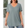 Womens Plus Size V Neck T Shirts Summer Short Sleeve Sexy Tops T-Shirts Tunic Casual Loose Fit Soft Basic Tees(01-grey)