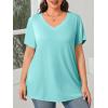 Womens Plus Size V Neck T Shirts Summer Short Sleeve Sexy Tops T-Shirts Tunic Casual Loose Fit Soft Basic Tees(01-light Green)
