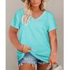 Womens Plus Size V Neck T Shirts Summer Short Sleeve Sexy Tops T-Shirts Tunic Casual Loose Fit Soft Basic Tees(01-light Green)