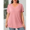 Womens Plus Size V Neck T Shirts Summer Short Sleeve Sexy Tops T-Shirts Tunic Casual Loose Fit Soft Basic Tees(01-light Pink)