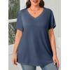 Womens Plus Size V Neck T Shirts Summer Short Sleeve Sexy Tops T-Shirts Tunic Casual Loose Fit Soft Basic Tees(01-navy Blue)