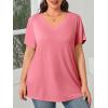 Womens Plus Size V Neck T Shirts Summer Short Sleeve Sexy Tops T-Shirts Tunic Casual Loose Fit Soft Basic Tees(01-pink)