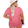 Womens Plus Size V Neck T Shirts Summer Short Sleeve Sexy Tops T-Shirts Tunic Casual Loose Fit Soft Basic Tees(01-pink)