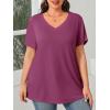 Womens Plus Size V Neck T Shirts Summer Short Sleeve Sexy Tops T-Shirts Tunic Casual Loose Fit Soft Basic Tees(01-purple & Red)