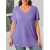 Womens Plus Size V Neck T Shirts Summer Short Sleeve Sexy Tops T-Shirts Tunic Casual Loose Fit Soft Basic Tees(01-purple)