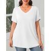 Womens Plus Size V Neck T Shirts Summer Short Sleeve Sexy Tops T-Shirts Tunic Casual Loose Fit Soft Basic Tees(01-white)
