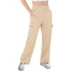 Girls Kids Cargo Sweatpants Wide Straight Leg Jogger Pants 5-14 Years(Khaki)