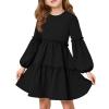Girls Lantern Long Sleeve Dress Kids Flowy Tiered Ruffle Crewneck A-Line Fall Dresses 5-14 Years(Black)