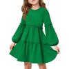 Girls Lantern Long Sleeve Dress Kids Flowy Tiered Ruffle Crewneck A-Line Fall Dresses 5-14 Years(Green)